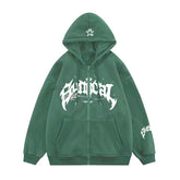 Oversize-Kapuzenpullover mit Reißverschluss und Stern-Logo im Used-Look